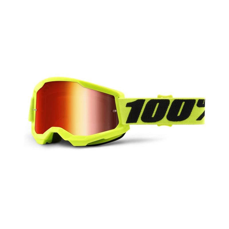 100% Strata2 Goggles, Fluo Yellow, Red Mirror Lens