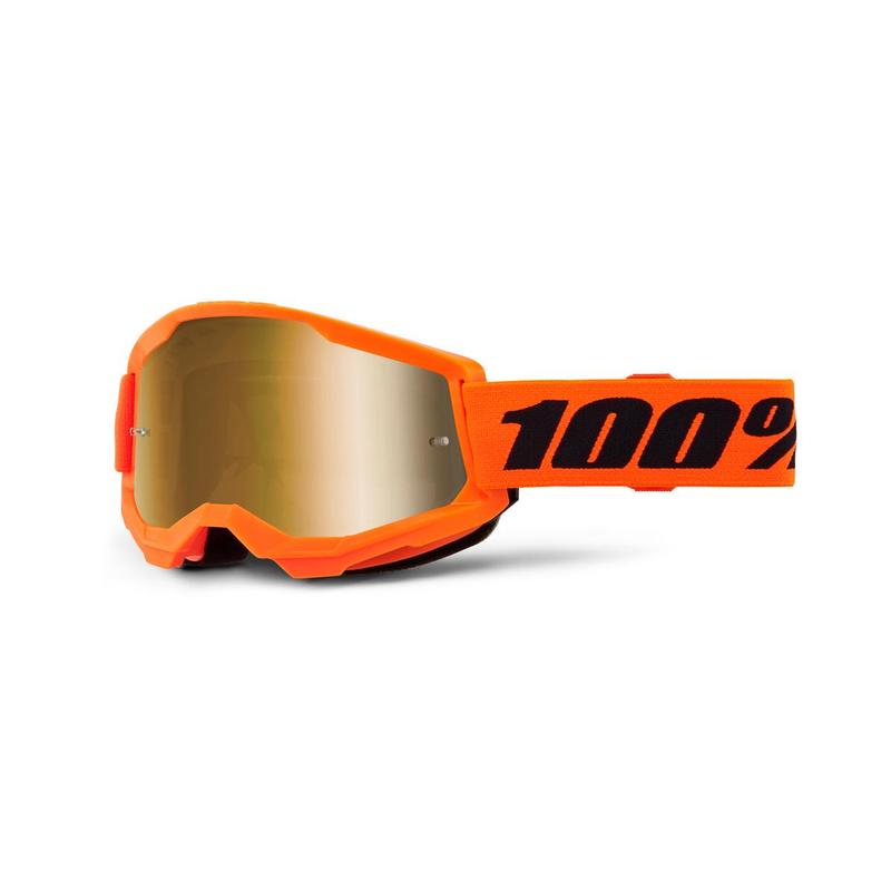 100% Strata2 Jr. Youth Goggles, Neon Orange, True Gold Mirror Lens