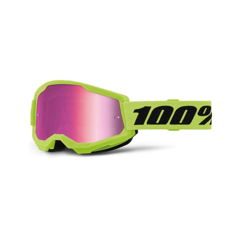 100% Strata2 Jr. Youth Goggles, Neon Yellow, Pink Mirror Lens