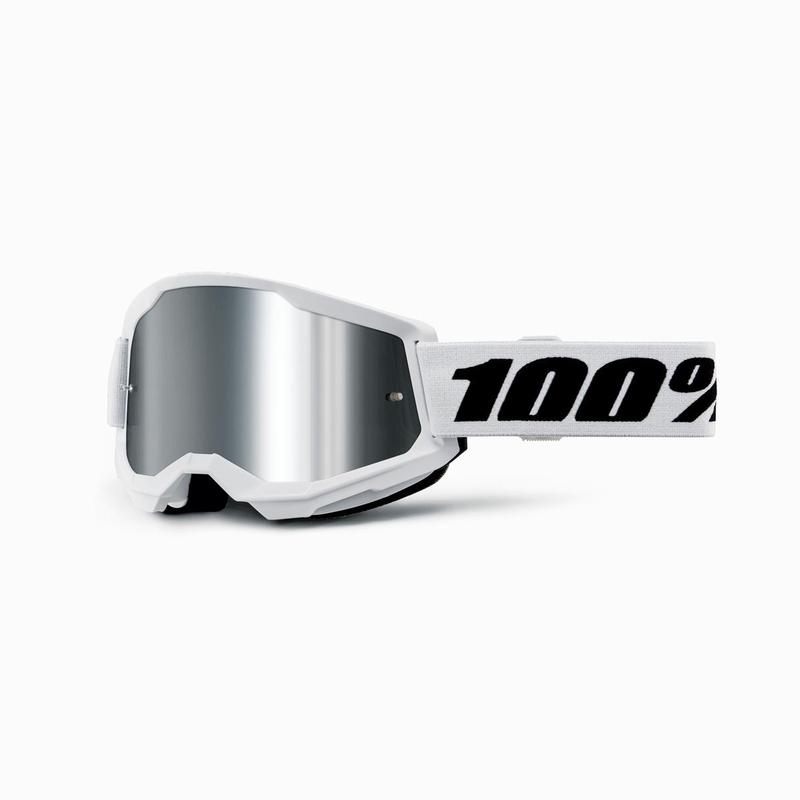 100% Strata2 Jr. Youth Goggles, White, Silver Mirror Lens