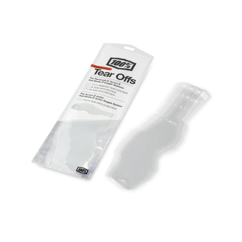 100% Youth/Junior Standard Goggle Tear-Offs for Accuri2-Youth/ Strata2-Youth, Pack of 20