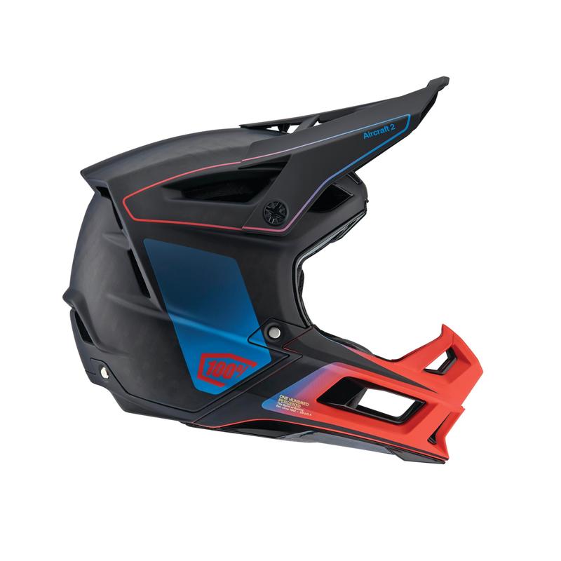 100% Aircraft 2 Carbon DH Helmet, Steel Blue/Neon Red, Small