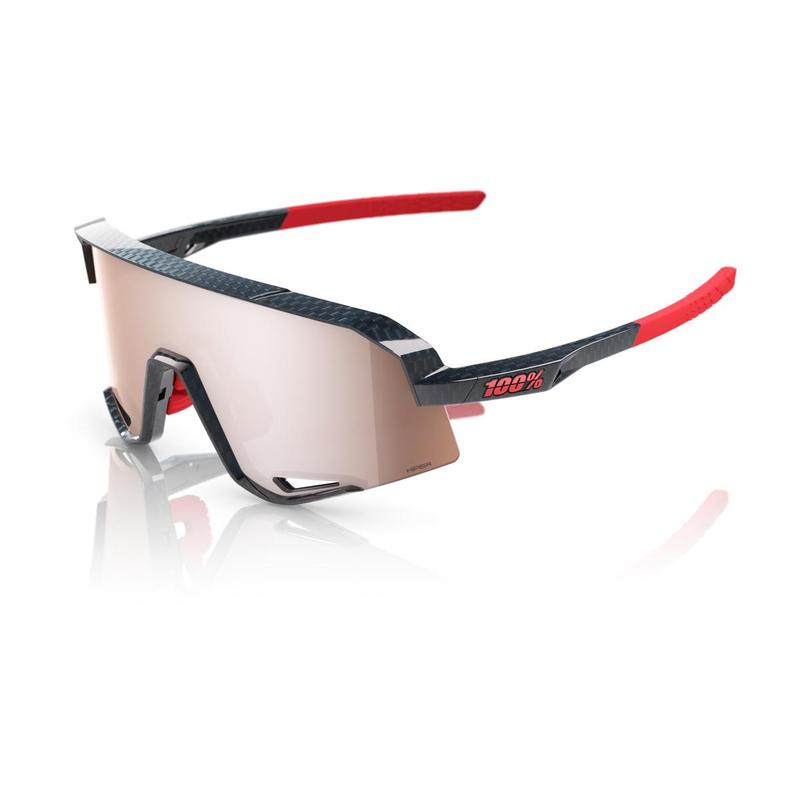 100% Slendale Sunglasses, Gloss Carbon Fiber frame - HiPER Crimson Silver Mirror Lens