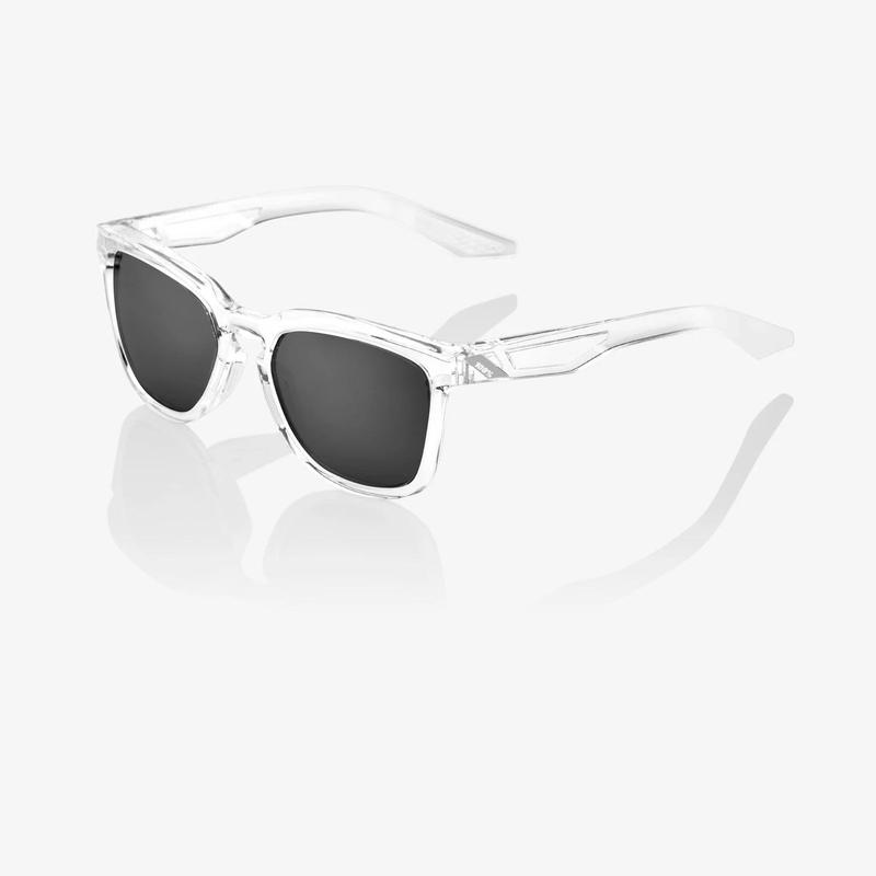 100% Hudson Sunglasses, Polished Crystal Haze frame - Black Mirror Lens