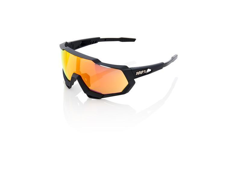 100% SpeedTrap Sunglasses, Soft Tact Black frame - HiPER Red Multilayer Mirror Lens