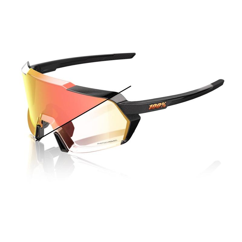 100% Korbin Sunglasses, Gloss Metallic Black frame - Orange Flash Mirror Photochromic Lens