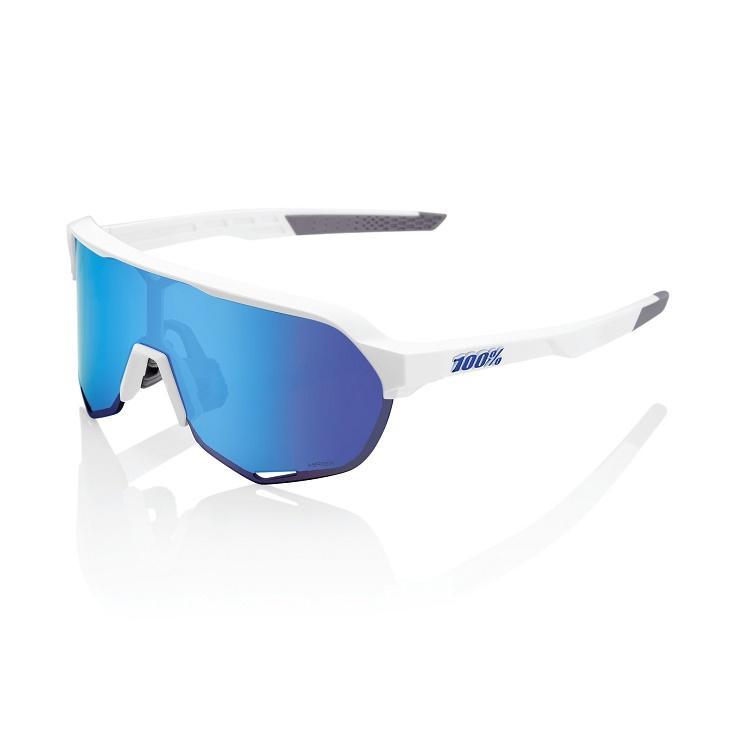 100% S2 Sunglasses, Matte White frame - HiPER Blue Multilayer Mirror Lens