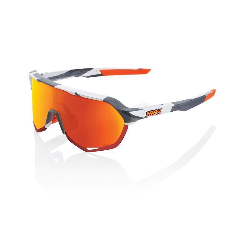100% S2 Sunglasses, Soft Tact Grey Camo frame - HiPER Red Multilayer Mirror Lens
