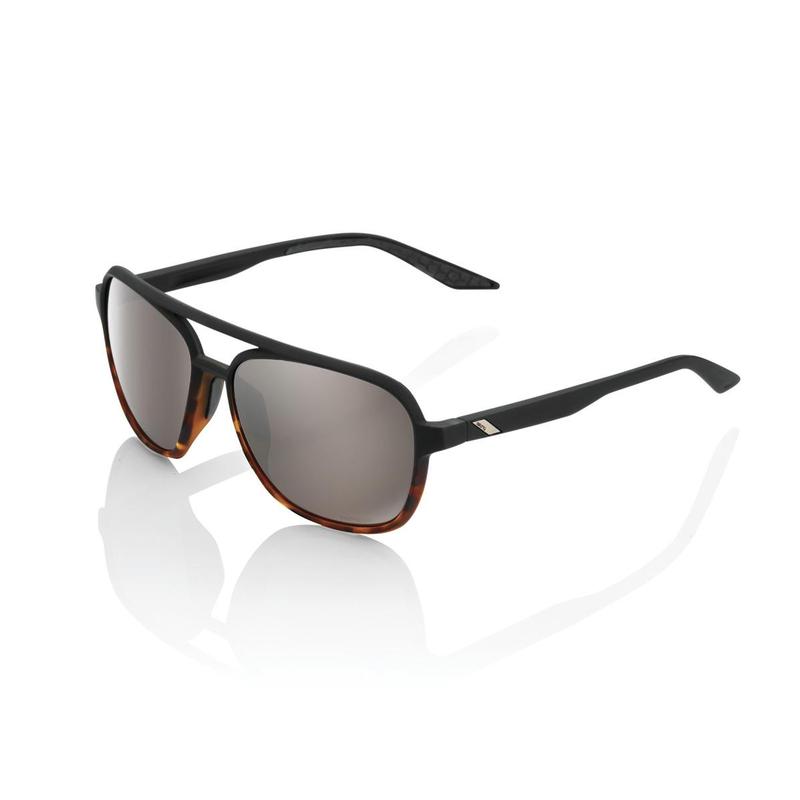 100% Kasia Sunglasses, Soft Tact Black / Havana Fade frame - HiPER Silver Mirror Lens