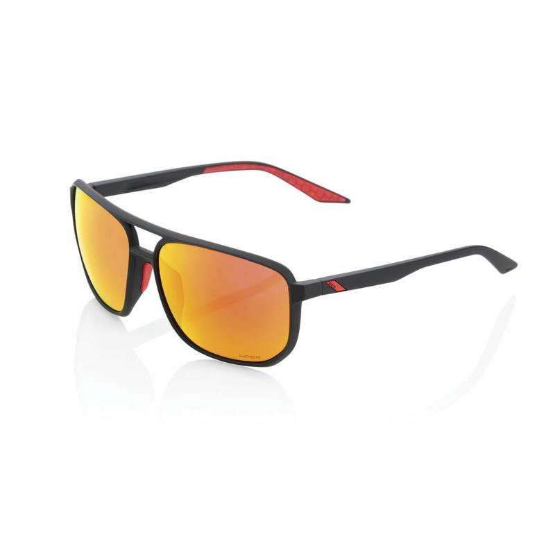 100% Konnor Sunglasses, Soft Tact Black frame - HiPER Red Multilayer Mirror Lens