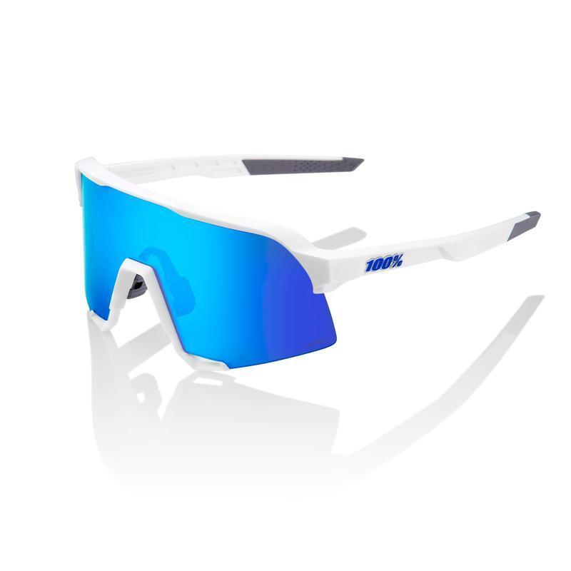 100% S3 Sunglasses, Matte White frame - HiPER Blue Multilayer Mirror Lens