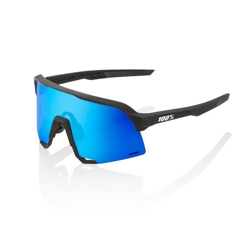 100% S3 Sunglasses, Matte Black frame - HiPER Blue Multilayer Mirror Lens