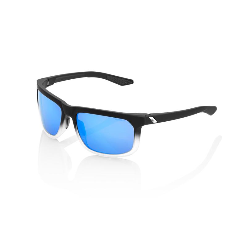 100% Hakan Sunglasses, Soft Tact Fade Black/White frame - HiPER Blue Multilayer Mirror Lens