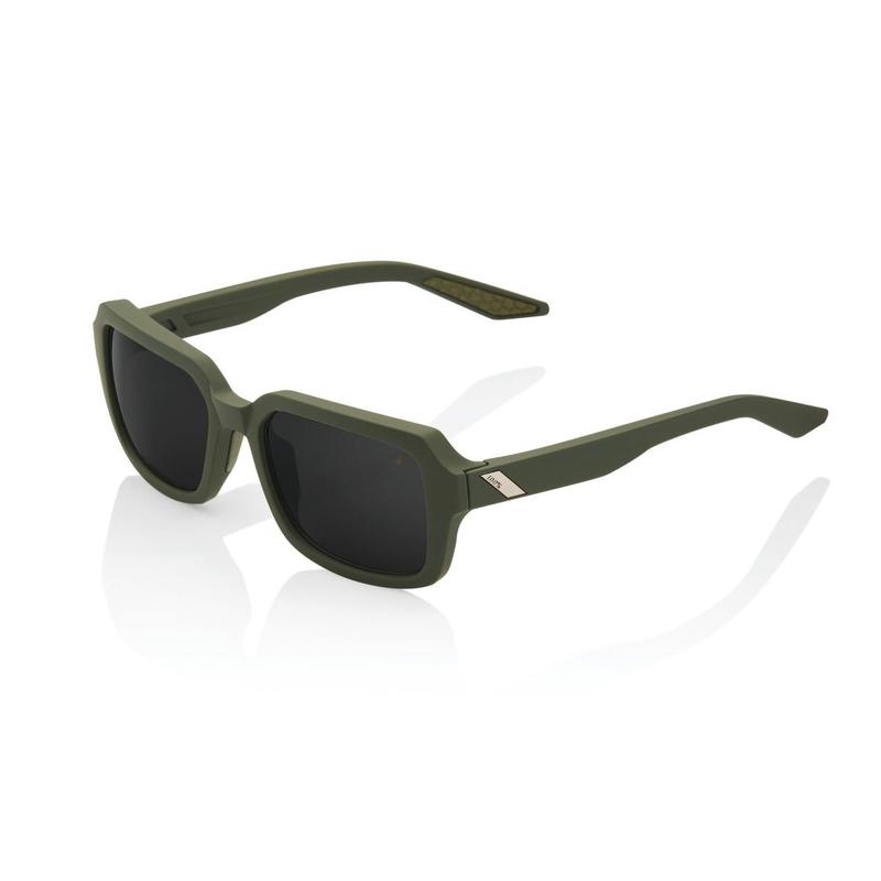 100% Rideley Sunglasses, Soft Tact Army Green frame - Black Mirror Lens