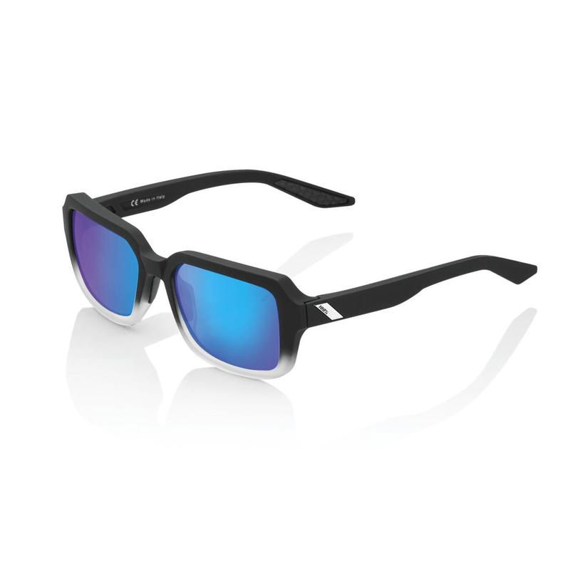 100% Rideley Sunglasses, Soft Tact Black/White Fade frame - Blue Multilayer Mirror Lens
