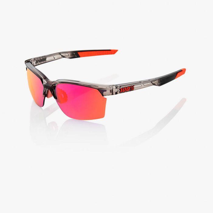 100% Sportcoupe Sunglasses, Polished Translucent Crystal Smoke Frame, Purple Multilayer Mirror Lens