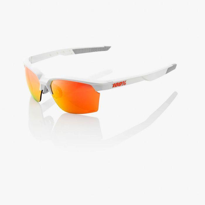100% Sportcoupe Sunglasses, Soft Tact White Frame, HiPER Red Multilayer Mirror Lens