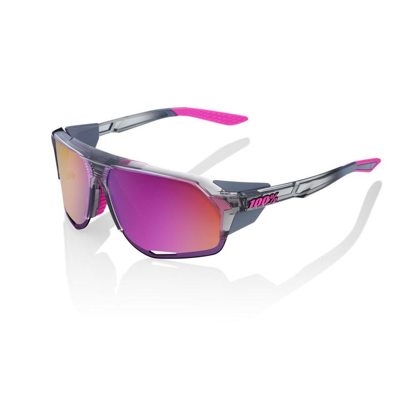 100% Norvik Tokyo Night Edition Sunglasses, Polished Translucent Grey frame - Purple Multilayer Mirror Lens