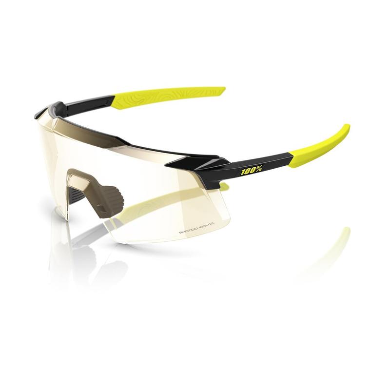 100% Aerocraft Sunglasses, Gloss Metallic Black frame - Gold Mirror Photochromic Lens