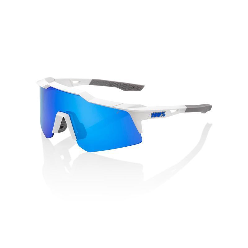 100% Speedcraft XS Sunglasses, Matte White frame - Blue Multilayer Mirror Lens