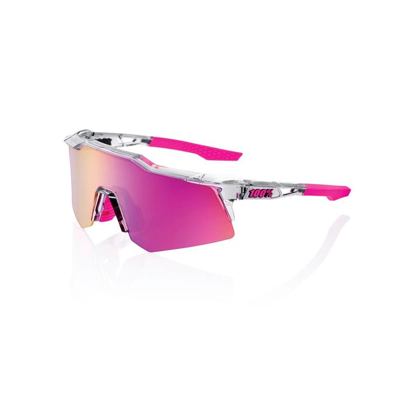 100% Speedcraft XS Tokyo Night Edition Sunglasses, Polished Translucent Grey frame - Purple Multilayer Mirror Lens