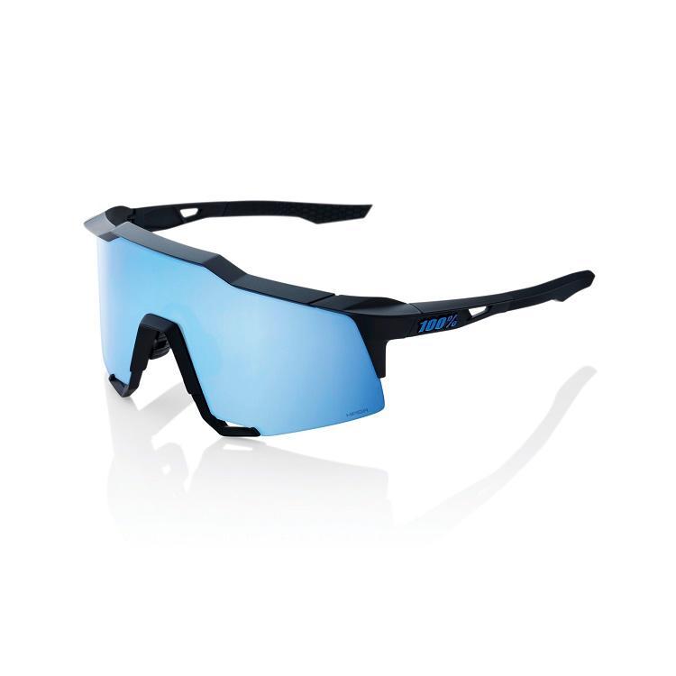 100% Speedcraft Sunglasses, Matte Black frame - HiPER Blue Multilayer Mirror Lens