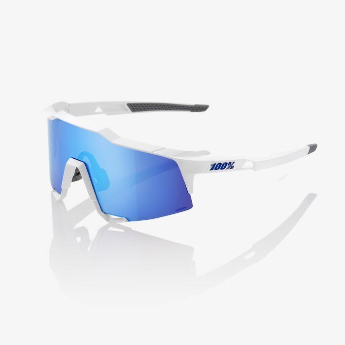100% Speedcraft Sunglasses, Matte White frame - HiPER Blue Multilayer Mirror Lens
