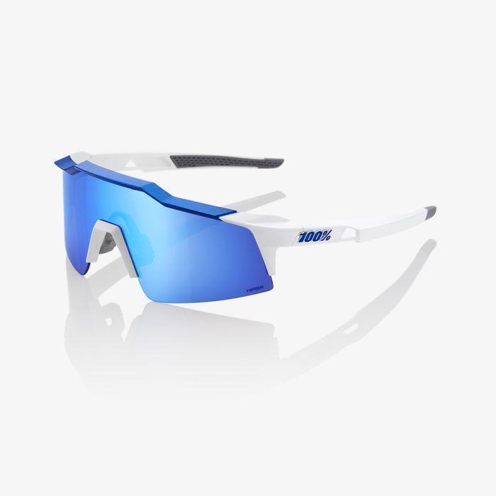 100% Speedcraft SL Sunglasses, Matte White/Metallic Blue frame - HiPER Blue Multilayer Mirror Lens