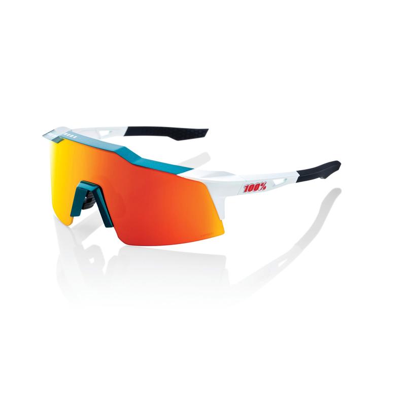 100% Speedcraft SL Sunglasses, BORA hansgrohe Team Gloss Metallic/Matte White - HiPER Red Multilayer Mirror Lens