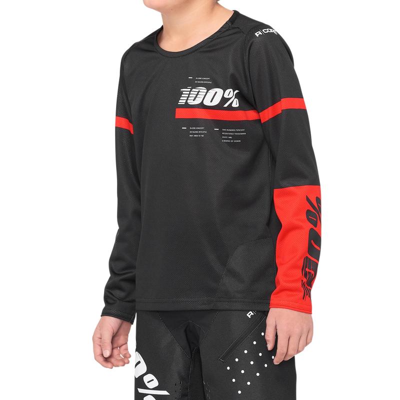 100% R-Core DH/BMX Long Sleeve Jersey, Black/Red, Youth Large