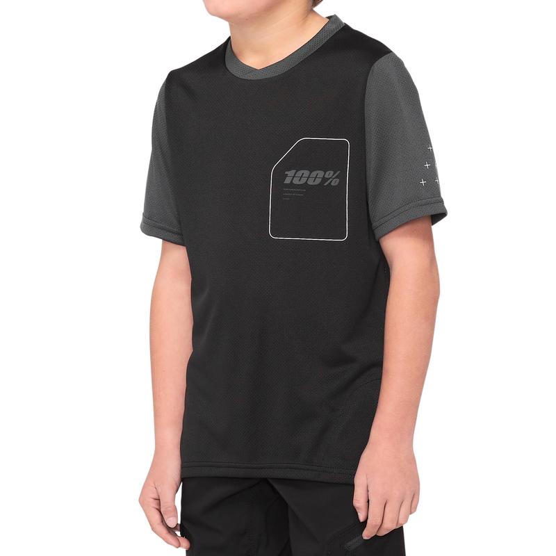 100% Ridecamp All Mountain Short Sleeve Jersey, Black/Charcoal, Youth Large