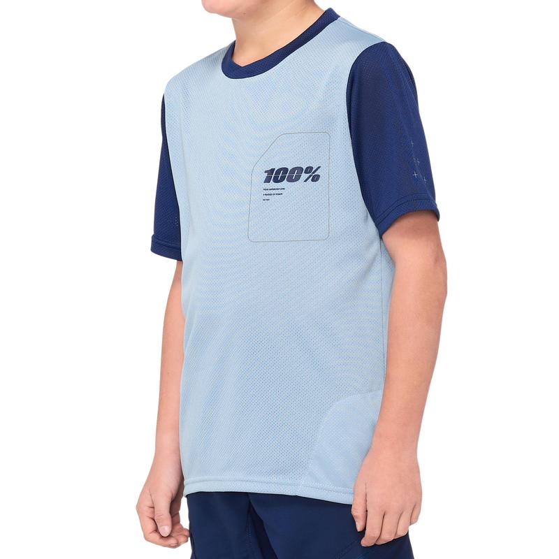 100% Ridecamp All Mountain Short Sleeve Jersey, Light Slate/Navy, Youth Medium