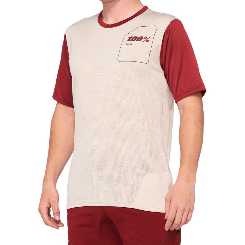 100% Ridecamp All Mountain Short Sleeve Jersey, Stone/Brick, Small