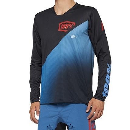 100% R-Core-X DH/BMX Long Sleeve Jersey, Black/Slate Blue, Large