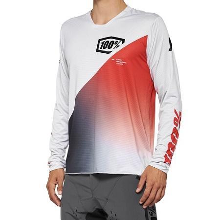 100% R-Core-X DH/BMX Long Sleeve Jersey, Grey/Racer Red, Medium