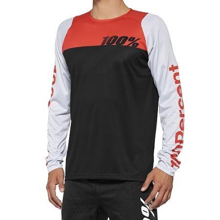 100% R-Core DH/BMX Long Sleeve Jersey, Black/Racer Red, Large