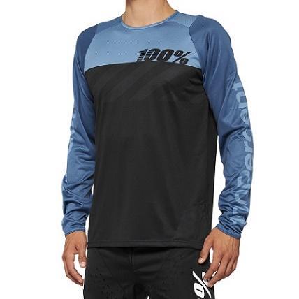 100% R-Core DH/BMX Long Sleeve Jersey, Black/Slate Blue, Medium
