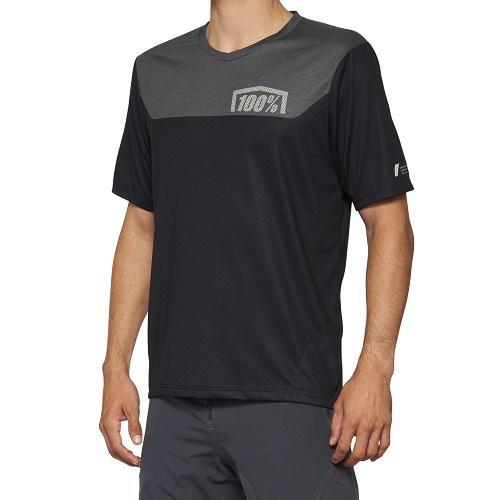 100% Airmatic All Mountain Short Sleeve Jersey, Black/Charcoal, Medium
