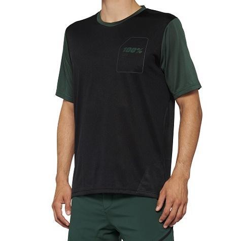 100% Ridecamp All Mountain Short Sleeve Jersey, Black/Forest Green, Large