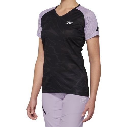 100% Airmatic Women's All Mountain Short Sleeve Jersey, Black/Lavender, Large