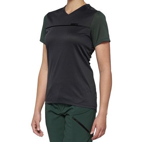 100% Ridecamp Women's All Mountain Short Sleeve Jersey, Charcoal/Forest Green, X-Large (XL)