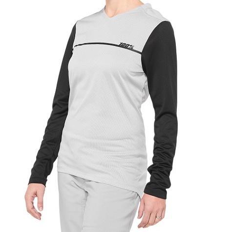 100% Ridecamp Women's All Mountain Long Sleeve Jersey, Grey/Black, Large