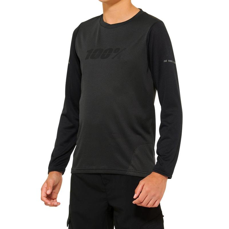 100% Ridecamp All Mountain Long Sleeve Jersey, Black/Charcoal, Youth X-Large