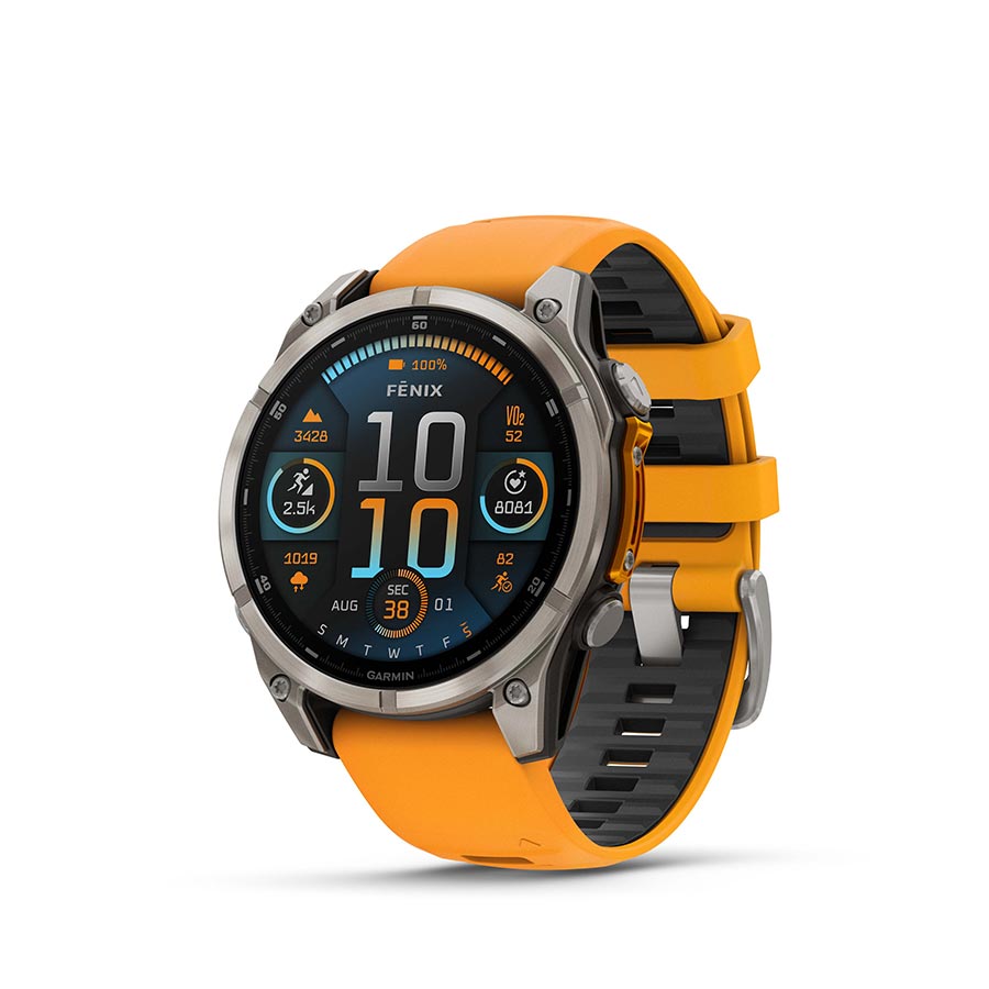 Garmin, fenix 8 AMOLED Sapphire 47mm, Watch, Watch Color: Titanium, Wristband: Orange/ Graphite - Silicone