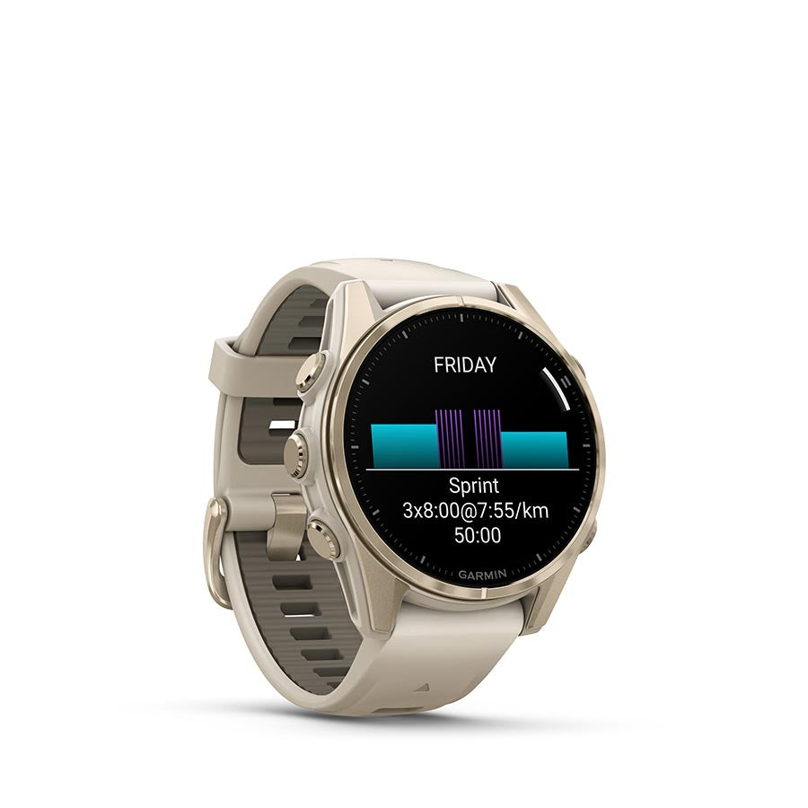 Garmin, fenix 8 AMOLED Sapphire 43mm, Watch, Watch Color: Gold, Wristband: Gray/ Dark Sandstone - Silicone