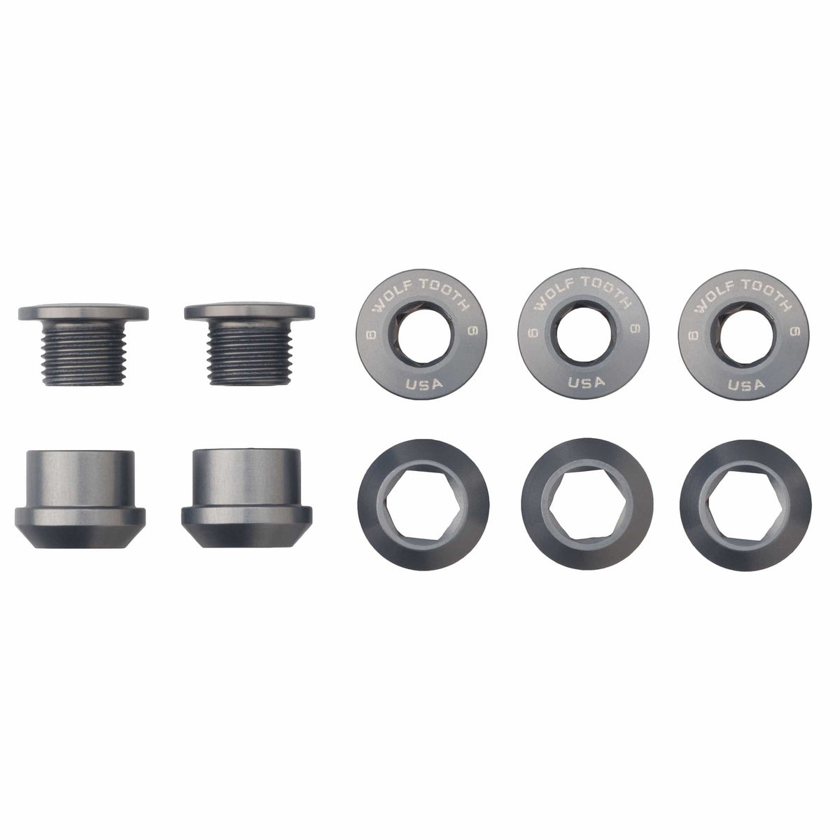 SET OF 5 CHAINRING BOLTS+NUTS 1X GUNMETAL 6MM