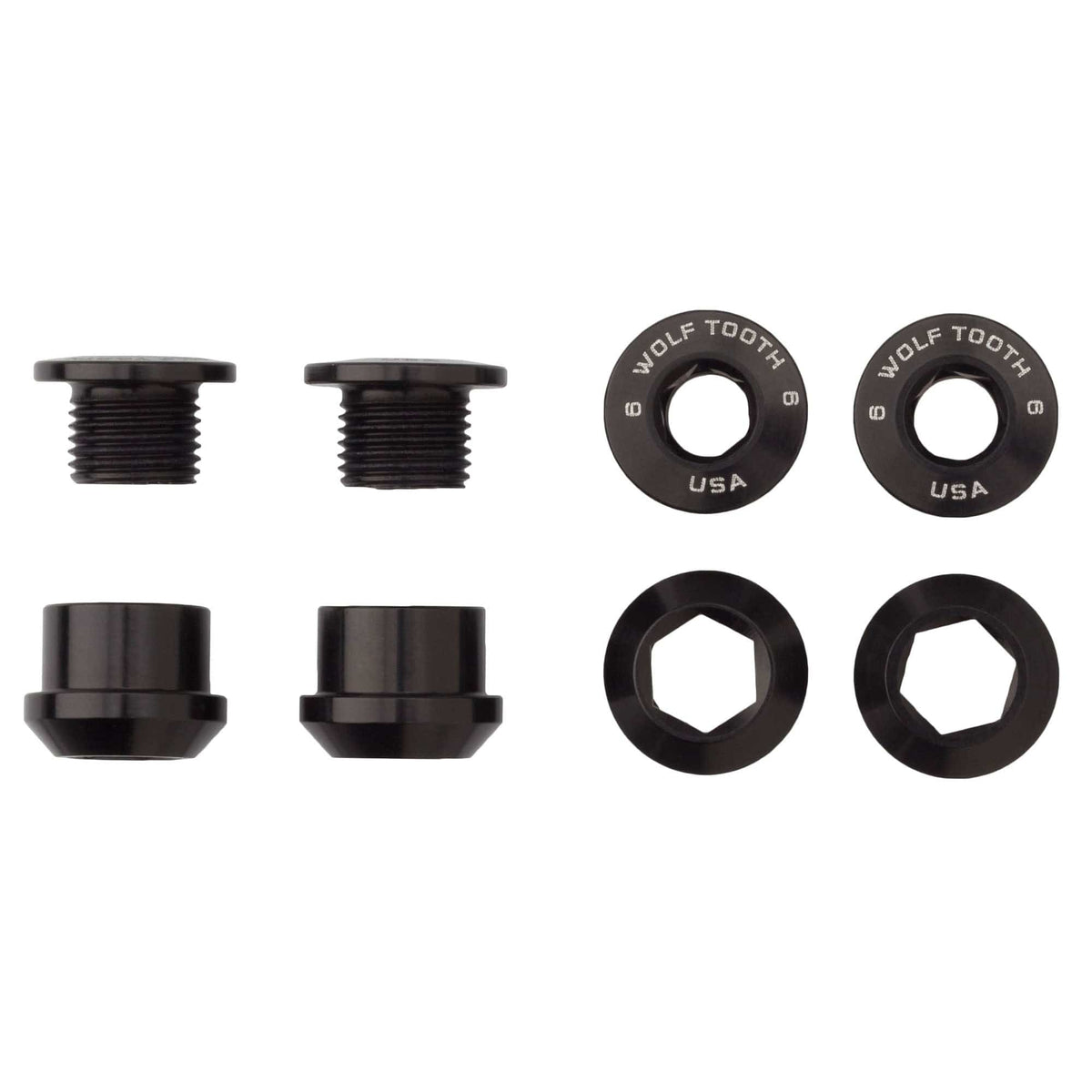 SET OF 4 CHAINRING BOLTS+NUTS FOR 1X BLACK 6MM