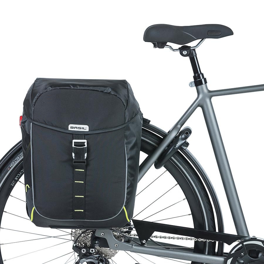 Basil, Miles Double Bag, Pannier, 34L, Black/Lime