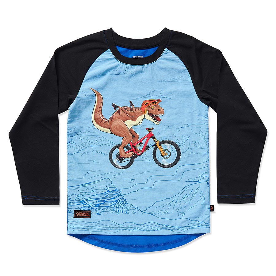 Kids Ride Shotgun, Windproof MTB Kids, Youth Jersey, Dino, M