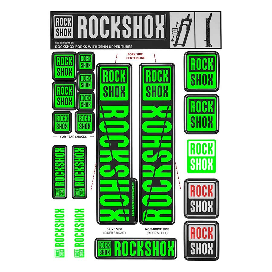 RockShox, 35mm Decal Kit - MY18, Green, Kit